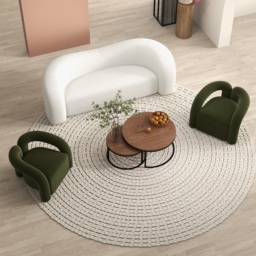 Japandi Dark Green Boucle Accent Chair Shaggy Armchair for Living Room - thumbnail 4