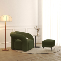 Japandi Dark Green Boucle Accent Chair Shaggy Armchair for Living Room - thumbnail 6
