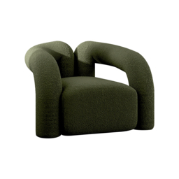 Japandi Dark Green Boucle Accent Chair Shaggy Armchair for Living Room - thumbnail 8