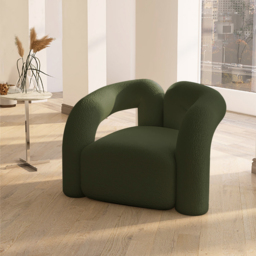 Japandi Dark Green Boucle Accent Chair Shaggy Armchair for Living Room - thumbnail 2