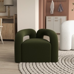 Japandi Dark Green Boucle Accent Chair Shaggy Armchair for Living Room - thumbnail 3