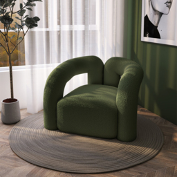 Japandi Dark Green Boucle Accent Chair Shaggy Armchair for Living Room - thumbnail 1