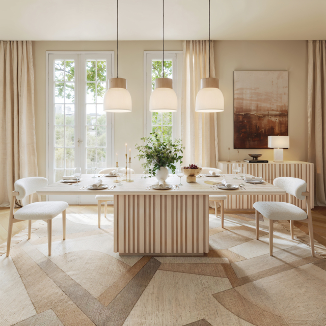 214cm Faux Travertine Rectangular Dining Table with Sintered Stone Top, Seats 8 - image 1