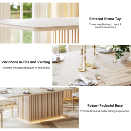 214cm Faux Travertine Rectangular Dining Table with Sintered Stone Top, Seats 8 - thumbnail 6