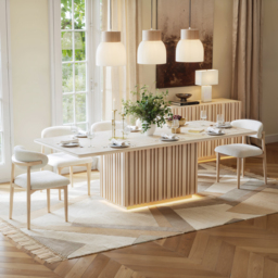 214cm Faux Travertine Rectangular Dining Table with Sintered Stone Top, Seats 8 - thumbnail 3