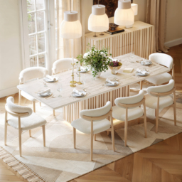 214cm Faux Travertine Rectangular Dining Table with Sintered Stone Top, Seats 8 - thumbnail 4