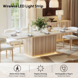 214cm Faux Travertine Rectangular Dining Table with Sintered Stone Top, Seats 8 - thumbnail 7