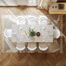 214cm Faux Travertine Rectangular Dining Table with Sintered Stone Top, Seats 8 - thumbnail 5