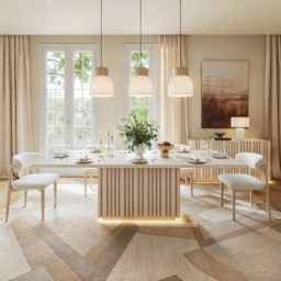 214cm Faux Travertine Rectangular Dining Table with Sintered Stone Top, Seats 8 - thumbnail 2