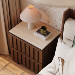Ash Wood 2-Drawer Nightstand with Faux Travertine Top Set of 2 - thumbnail 5