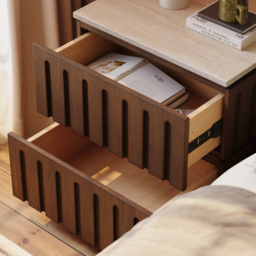 Ash Wood 2-Drawer Nightstand with Faux Travertine Top Set of 2 - thumbnail 7