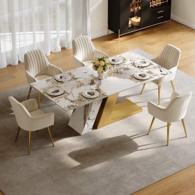 Luxotic 180 cm  Rectangle Modern Sintered Stone Top Dining Table for 6 Stainless Steel - image 1