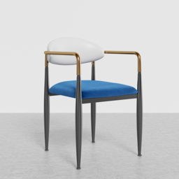Set of 4 Dining Chair Velvet & PU Leather Upholstered White & Blue Dining Room Chairs with Arms - thumbnail 6