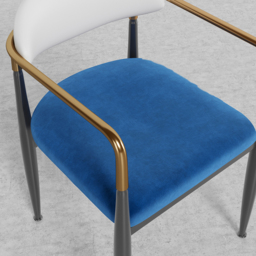 Set of 4 Dining Chair Velvet & PU Leather Upholstered White & Blue Dining Room Chairs with Arms - thumbnail 8