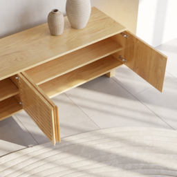 "Japandi Natural Retracted & Extendable TV Stand with 4 Shelves Up to 85""" - thumbnail 4