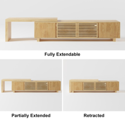 "Japandi Natural Retracted & Extendable TV Stand with 4 Shelves Up to 85""" - thumbnail 9