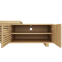 "Japandi Natural Retracted & Extendable TV Stand with 4 Shelves Up to 85""" - thumbnail 7