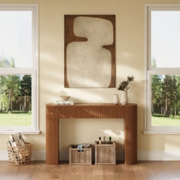 Oval Walnut Console Table with Waved Wood Top - thumbnail 5