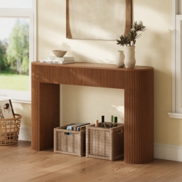 Oval Walnut Console Table with Waved Wood Top - thumbnail 4