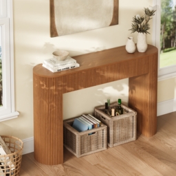 Oval Walnut Console Table with Waved Wood Top - thumbnail 3