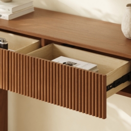 Oval Walnut Console Table with Waved Wood Top - thumbnail 7
