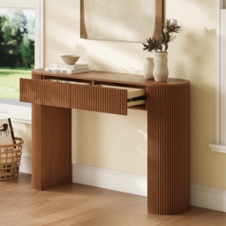Oval Walnut Console Table with Waved Wood Top - thumbnail 6