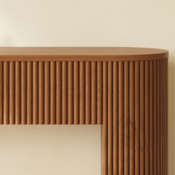Oval Walnut Console Table with Waved Wood Top - thumbnail 9