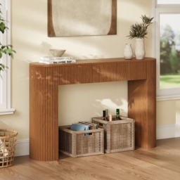 Oval Walnut Console Table with Waved Wood Top - thumbnail 2