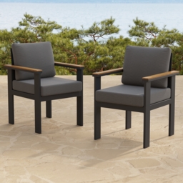 8-Piece Acacia & Aluminium Outdoor Dining Chair Modern Yard & Patio Furniture in Grey Cushion & Pillow Included - thumbnail 2