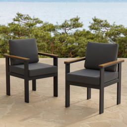 8-Piece Acacia & Aluminium Outdoor Dining Chair Modern Yard & Patio Furniture in Grey Cushion & Pillow Included - thumbnail 2