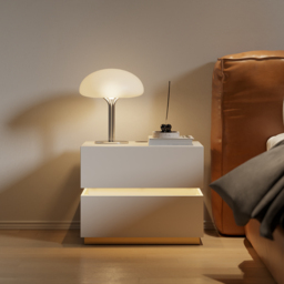 Smart LED Nightstand Wireless Charging Station Bedside Table with Light Modern White - thumbnail 2