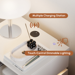 Smart LED Nightstand Wireless Charging Station Bedside Table with Light Modern White - thumbnail 6