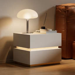 Smart LED Nightstand Wireless Charging Station Bedside Table with Light Modern White - thumbnail 1