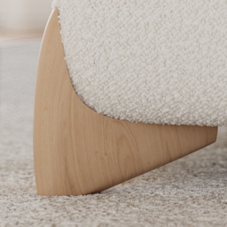Modern White Boucle Platform Bed Queen Size Bed Frame with Upholstered Headboard with Natural Wood Legs - thumbnail 5