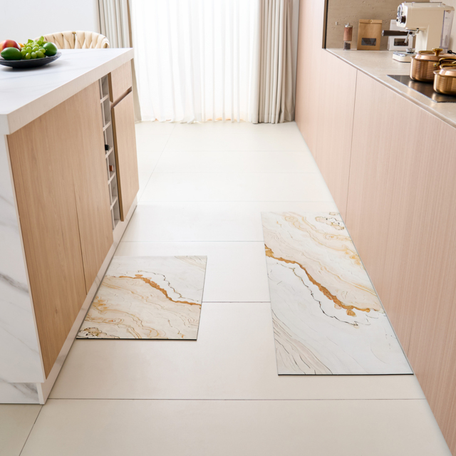 2 Pieces Modern Marble Washable Kitchen Runner Mats Non-slip absorbent Kitchen Mat Set - image 1