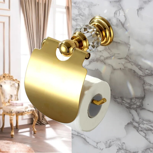 Charles Luxury Wall Mounted Solid Brass Clear Crystal Bathroom Toilet Paper Holder - image 1