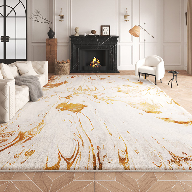 Gradient Gold Abstract Living Room Carpet Machine Washable Non-slip Waterproof Area Rug - image 1