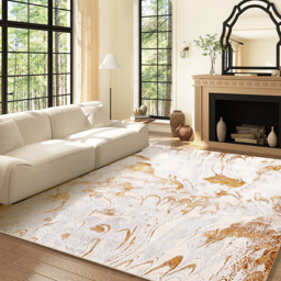 Gradient Gold Abstract Living Room Carpet Machine Washable Non-slip Waterproof Area Rug - thumbnail 2