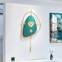 Dark Green & Gold Creative Scandinavian Wall Clock Metal Pendulum Mute Home Decor Clock - thumbnail 4