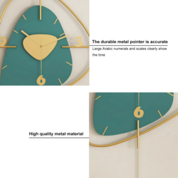 Dark Green & Gold Creative Scandinavian Wall Clock Metal Pendulum Mute Home Decor Clock - thumbnail 9