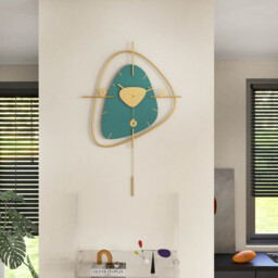 Dark Green & Gold Creative Scandinavian Wall Clock Metal Pendulum Mute Home Decor Clock - thumbnail 5