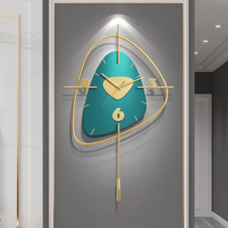 Dark Green & Gold Creative Scandinavian Wall Clock Metal Pendulum Mute Home Decor Clock - thumbnail 2