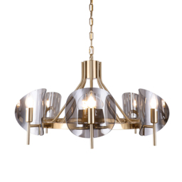 Modern Wagon Wheel 6-Light Chandelier Glass and Steel Frame - thumbnail 5