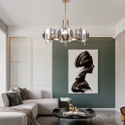 Modern Wagon Wheel 6-Light Chandelier Glass and Steel Frame - thumbnail 3