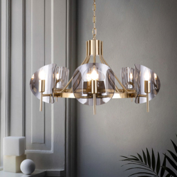 Modern Wagon Wheel 6-Light Chandelier Glass and Steel Frame - thumbnail 1