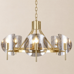 Modern Wagon Wheel 6-Light Chandelier Glass and Steel Frame - thumbnail 8