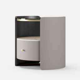 Modern Round Grey Leather Bedside Table with Glass Top & Sintered Stone Bedside with Shelf - thumbnail 9