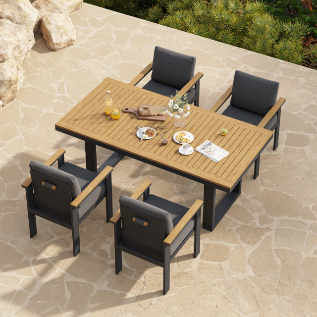 Tevara 5-Piece Rectangular Wood & Aluminium Outdoor Patio Dining Set for 4 People - image 1