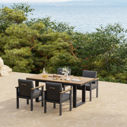 Tevara 5-Piece Rectangular Wood & Aluminium Outdoor Patio Dining Set for 4 People - thumbnail 2