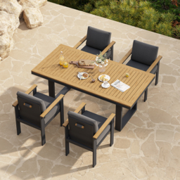 Tevara 5-Piece Rectangular Wood & Aluminium Outdoor Patio Dining Set for 4 People - thumbnail 1